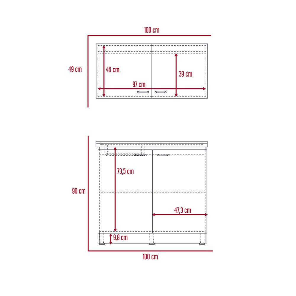 Cocina Nápoles Coñac 100 cm con Mesón - Cocinas | Bylmo