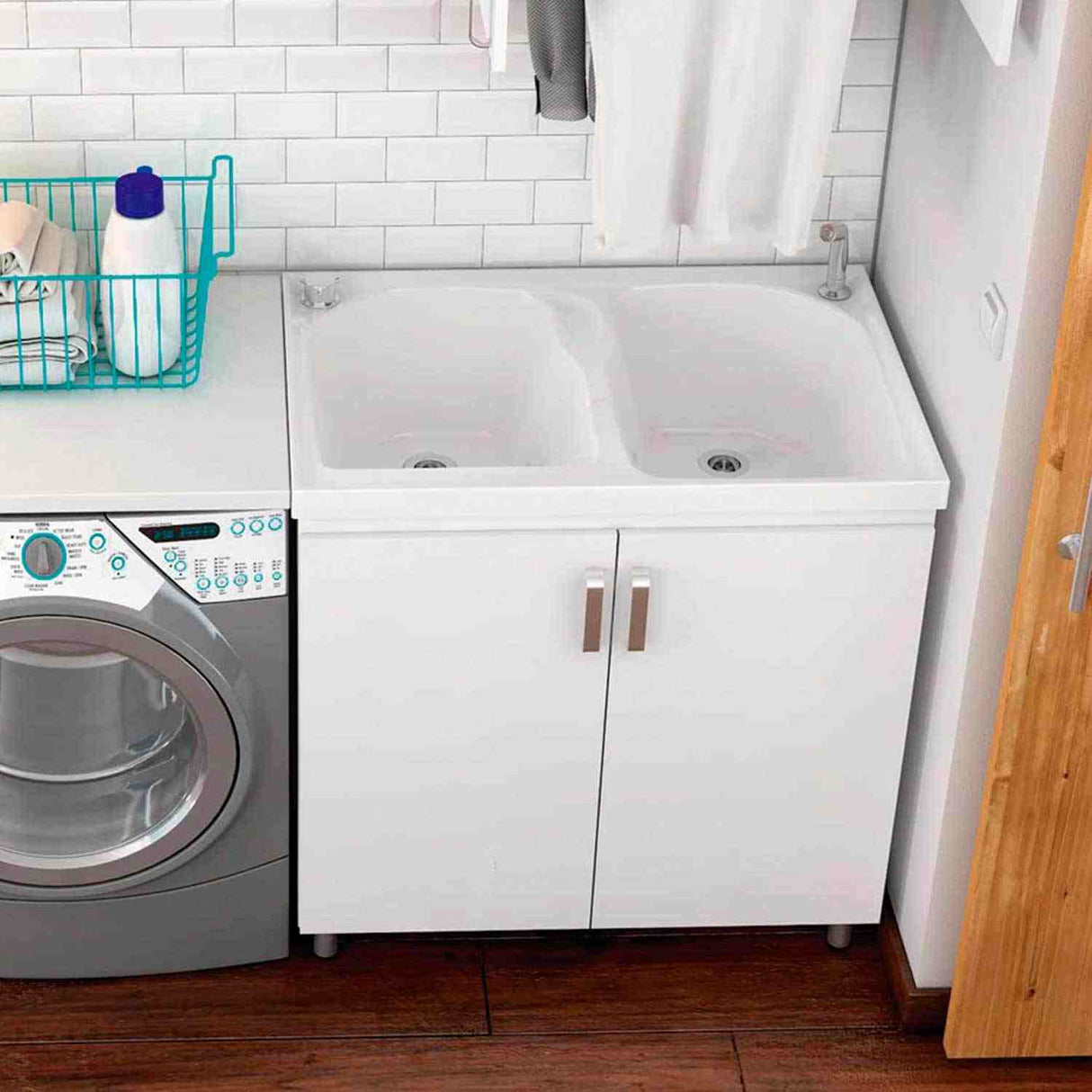 Lavadero Aqua Blanco 80 cm con Almacenamiento y Puertas - Muebles de Aseo y Ropas | Bylmo