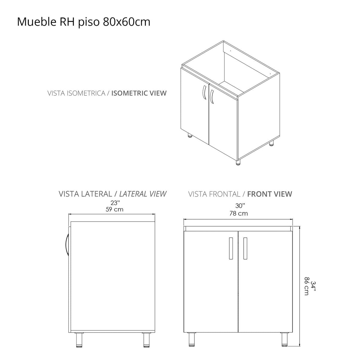 Lavadero Aqua Blanco 80 cm con Almacenamiento y Puertas - Muebles de Aseo y Ropas | Bylmo