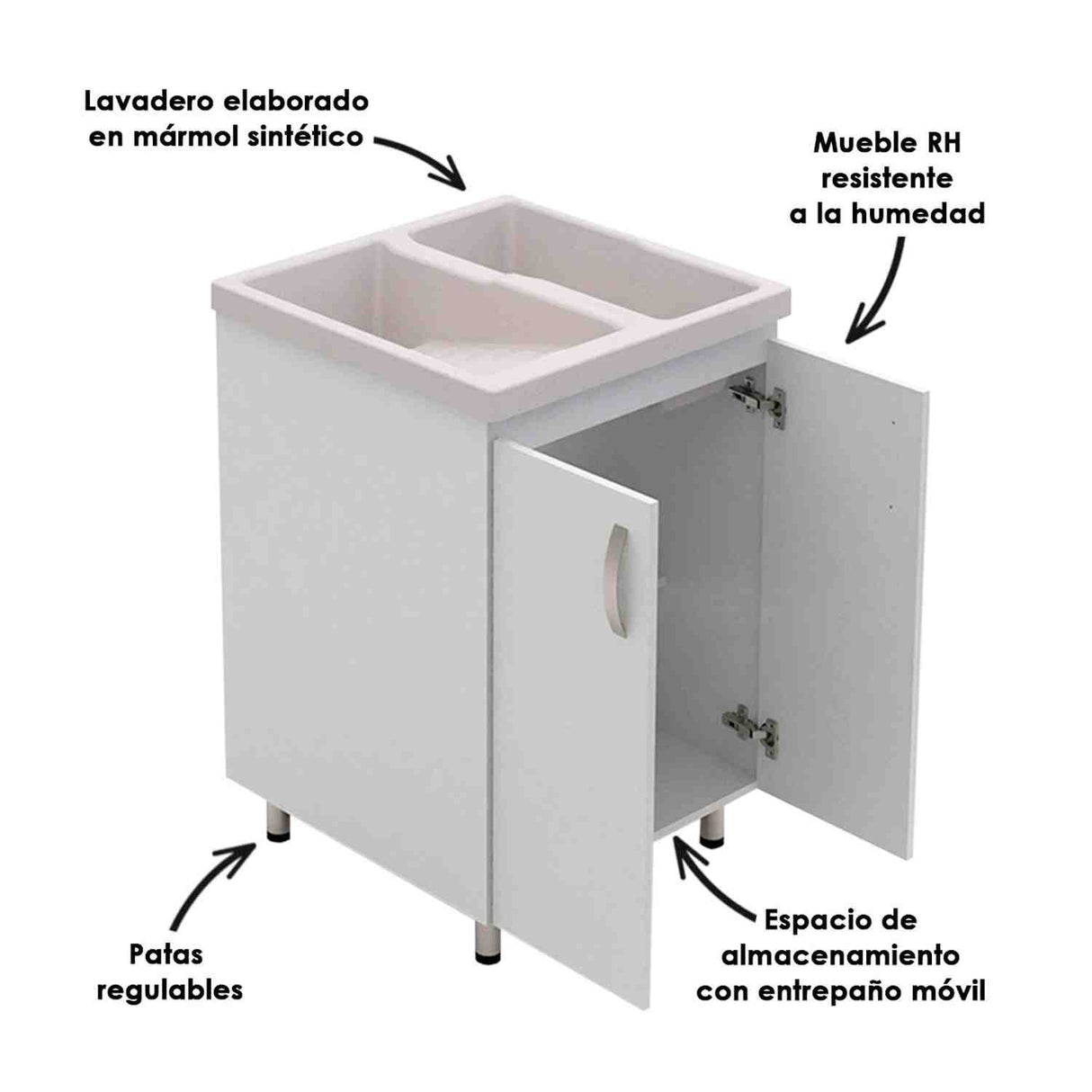 Lavadero Eco Arena y Blanco 60 cm con Almacenamiento y Puertas - Muebles de Aseo y Ropas | Bylmo