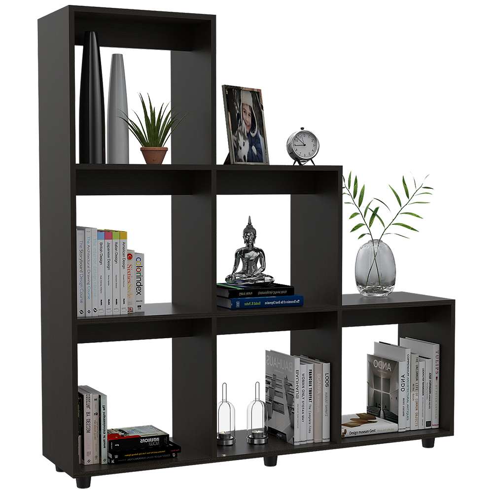 Biblioteca Escalera Salamanca Wengue 122.1x128.2cm con Seis Compartimientos - Bibliotecas | Bylmo