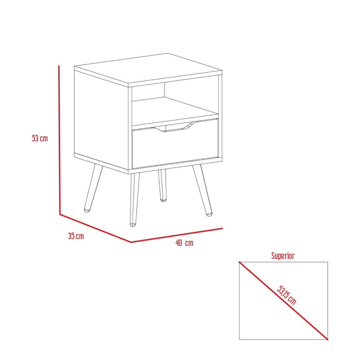 Mesa de Noche Oton Blanco y Rovere 40x53cm con Un Cajón - Mesas de Noche | Bylmo