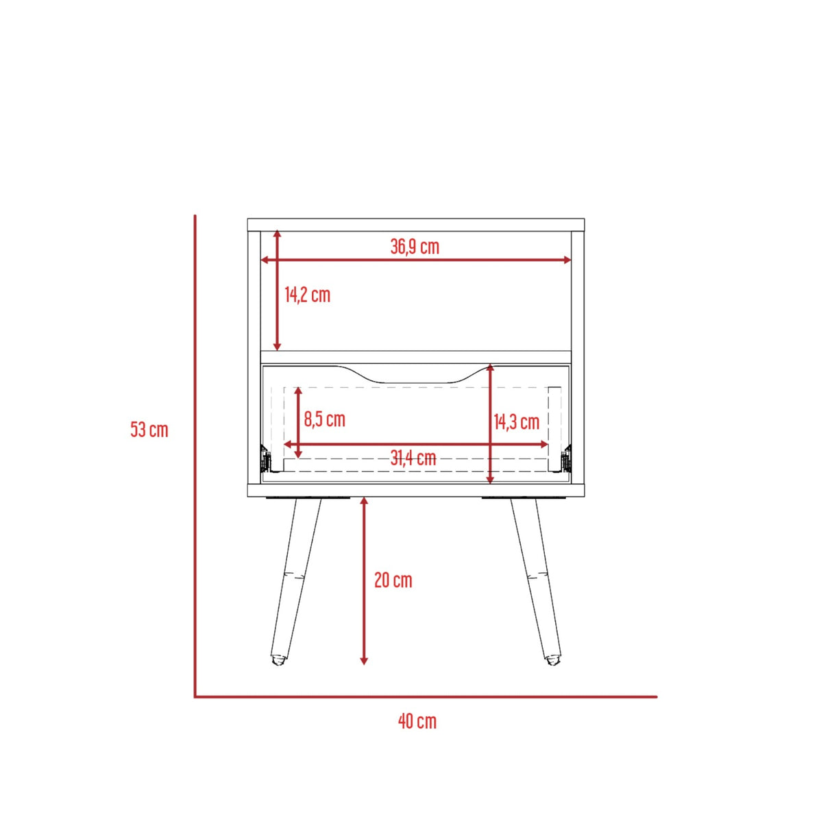 Mesa de Noche Oton Blanco y Rovere 40x53cm con Un Cajón - Mesas de Noche | Bylmo