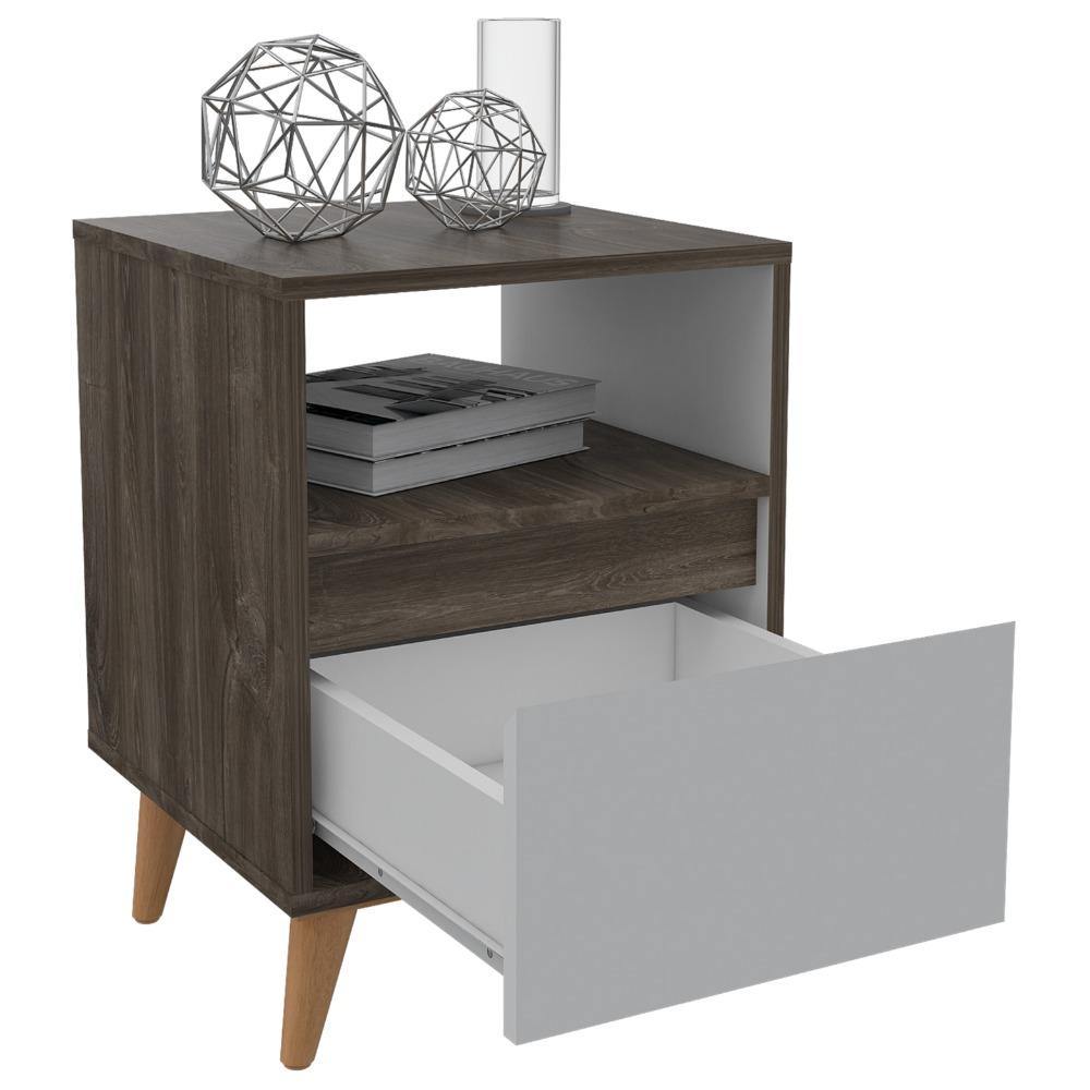 Mesa de Noche Almeria Siena y Blanco 40 cm con Un Cajón - Mesas de Noche | Bylmo