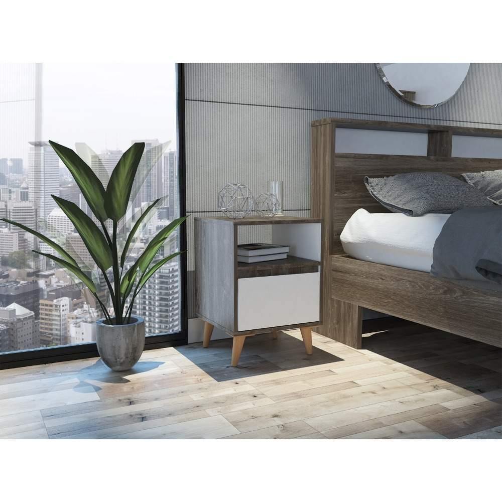 Mesa de Noche Almeria Siena y Blanco 40 cm con Un Cajón - Mesas de Noche | Bylmo