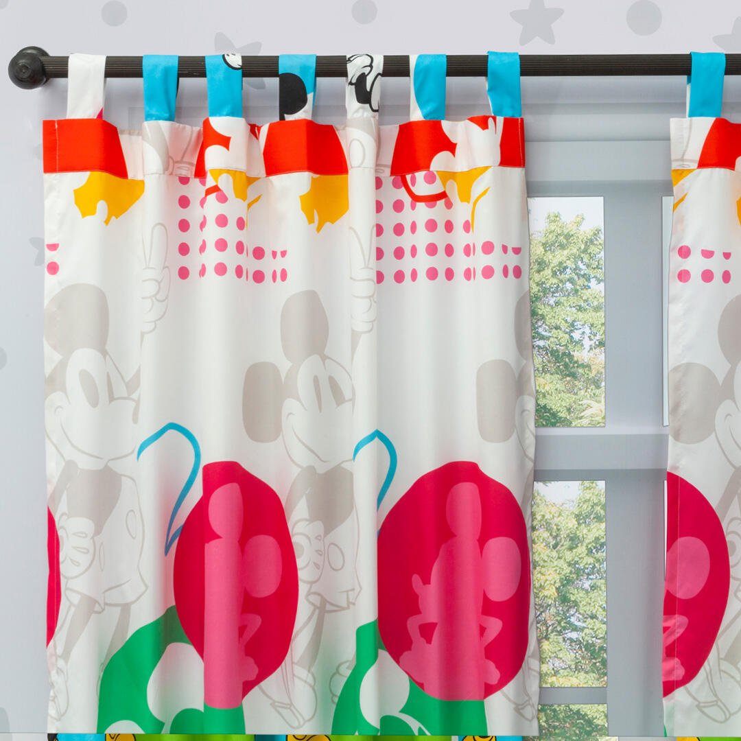 Combo Juego de Sabanas y Cortina Infantil Microfibra Semidoble 120 cm Blanco de Mickey de Colores - Ropa de Cama | Bylmo