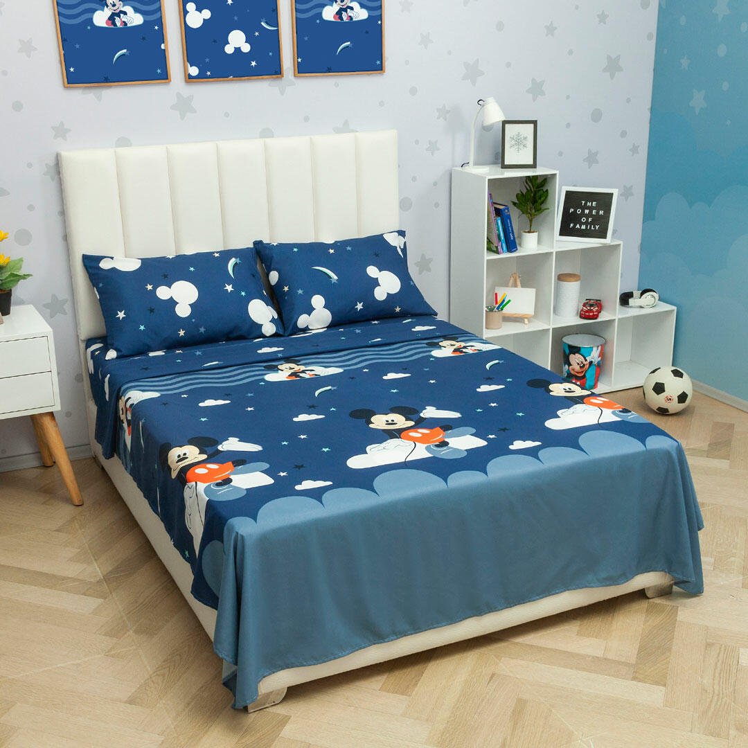 Juego de Sabanas Infantil Microfibra Doble 140 cm Azul Oscuro de Mickey - Ropa de Cama | Bylmo