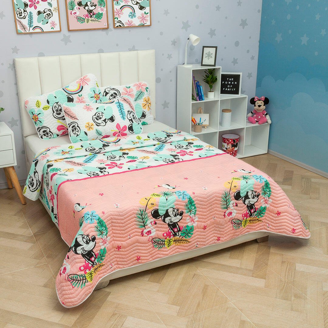 Cubrelecho Español Infantil Rosado para Cama Sencillo 100 X 190 Cm Doble Faz de Minnie - Ropa de Cama | Bylmo