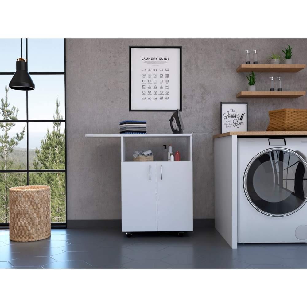 Mesa de Planchar Urano Blanco 90x84.5cm con Dos Puertas - Muebles Organizadores | Bylmo