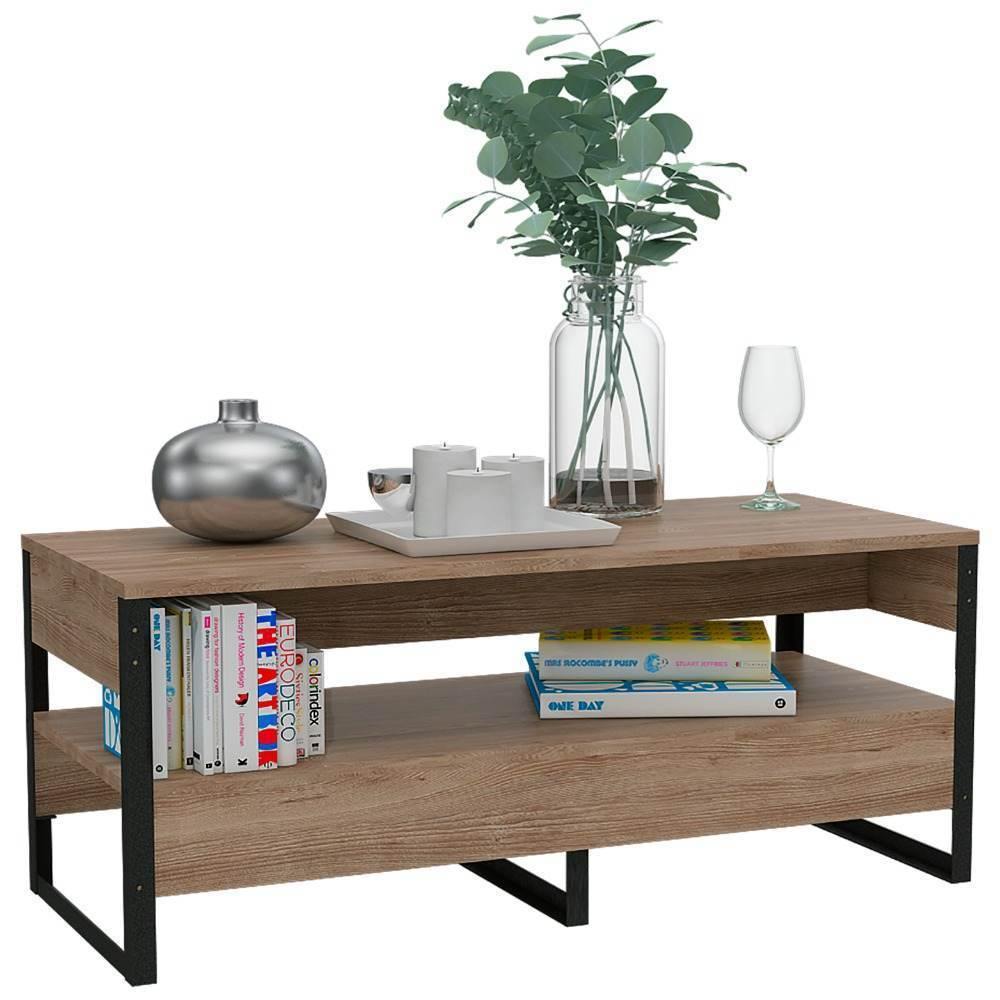 Mesa de Centro Magnum Miel 98x40.7cm Rectangular con Patas y con Compartimientos - Mesas | Bylmo