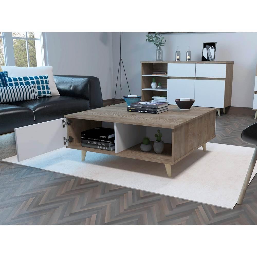 Mesa Alina Duna y Blanco 95 cm con Una Puerta - Mesas | Bylmo