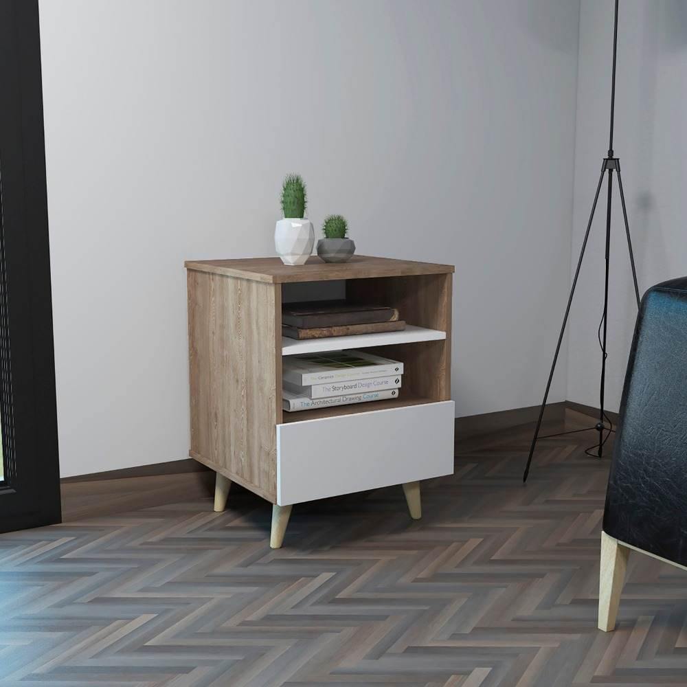 Mesa Alina Miel y Blanco 44 cm con Una Puerta - Mesas | Bylmo