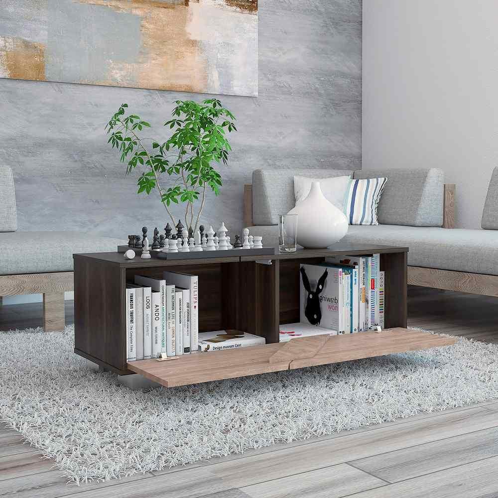 Mesa de Centro Fraktal Habano y Miel 104.3x36.3cm Rectangular Con Patas - Mesas | Bylmo