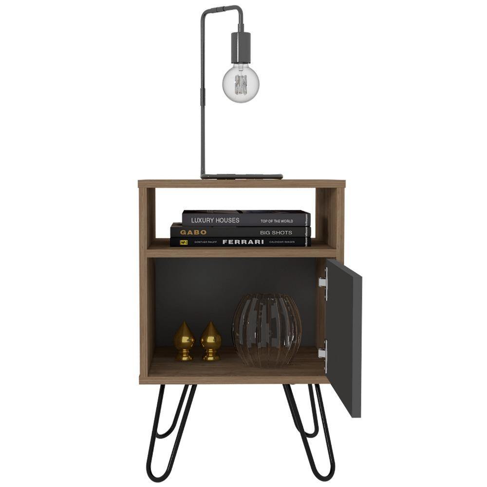 Mesa de Noche Vassel Miel y Plomo 40 cm con Una Puerta - Mesas | Bylmo