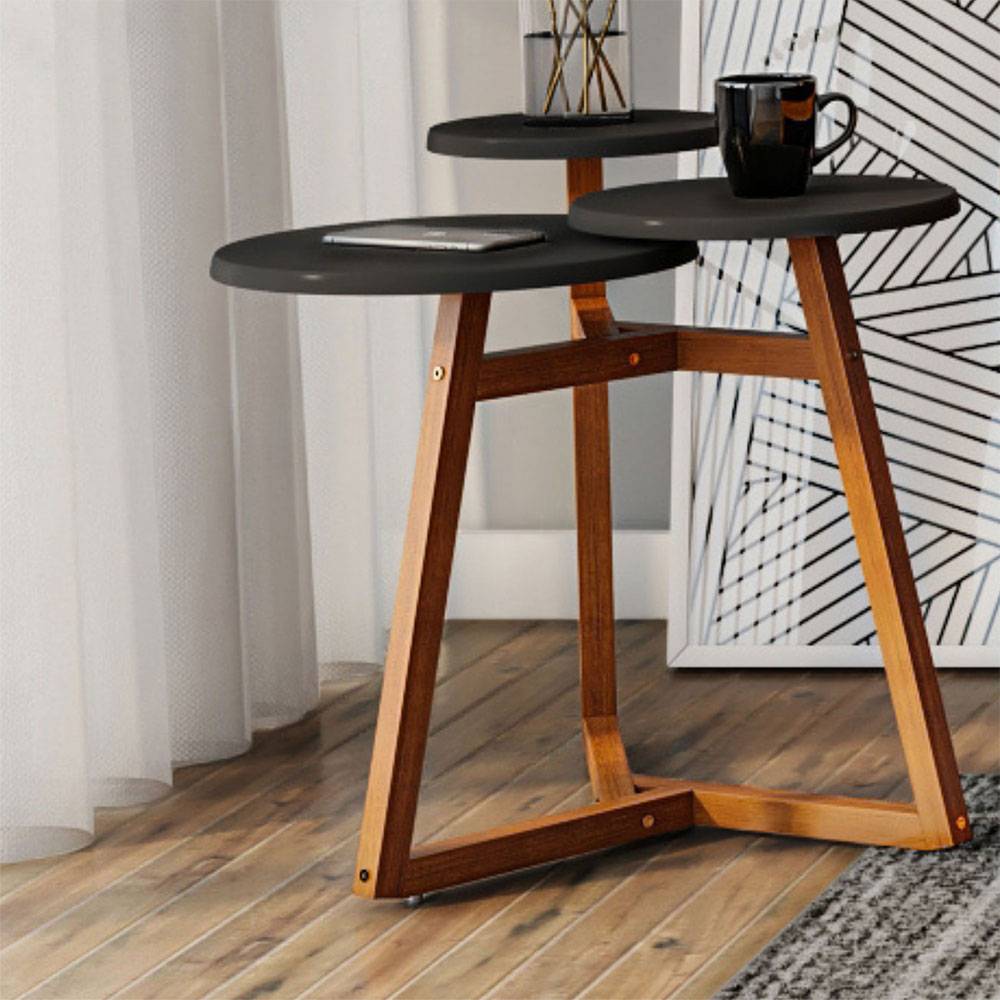 Mesa Buk Almendra y Negro 64 cm Redondas - Mesas | Bylmo