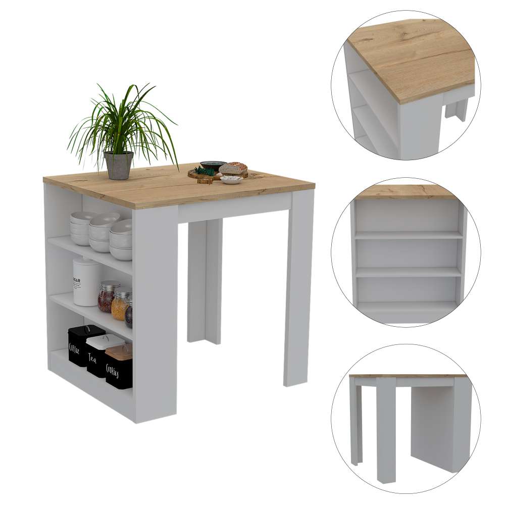 Mesa Auxiliar de Cocina Tanna Blanco y Duna 79x91.3cm con Dos Entrepaños y con Tres Comportamientos - Muebles Organizadores | Bylmo