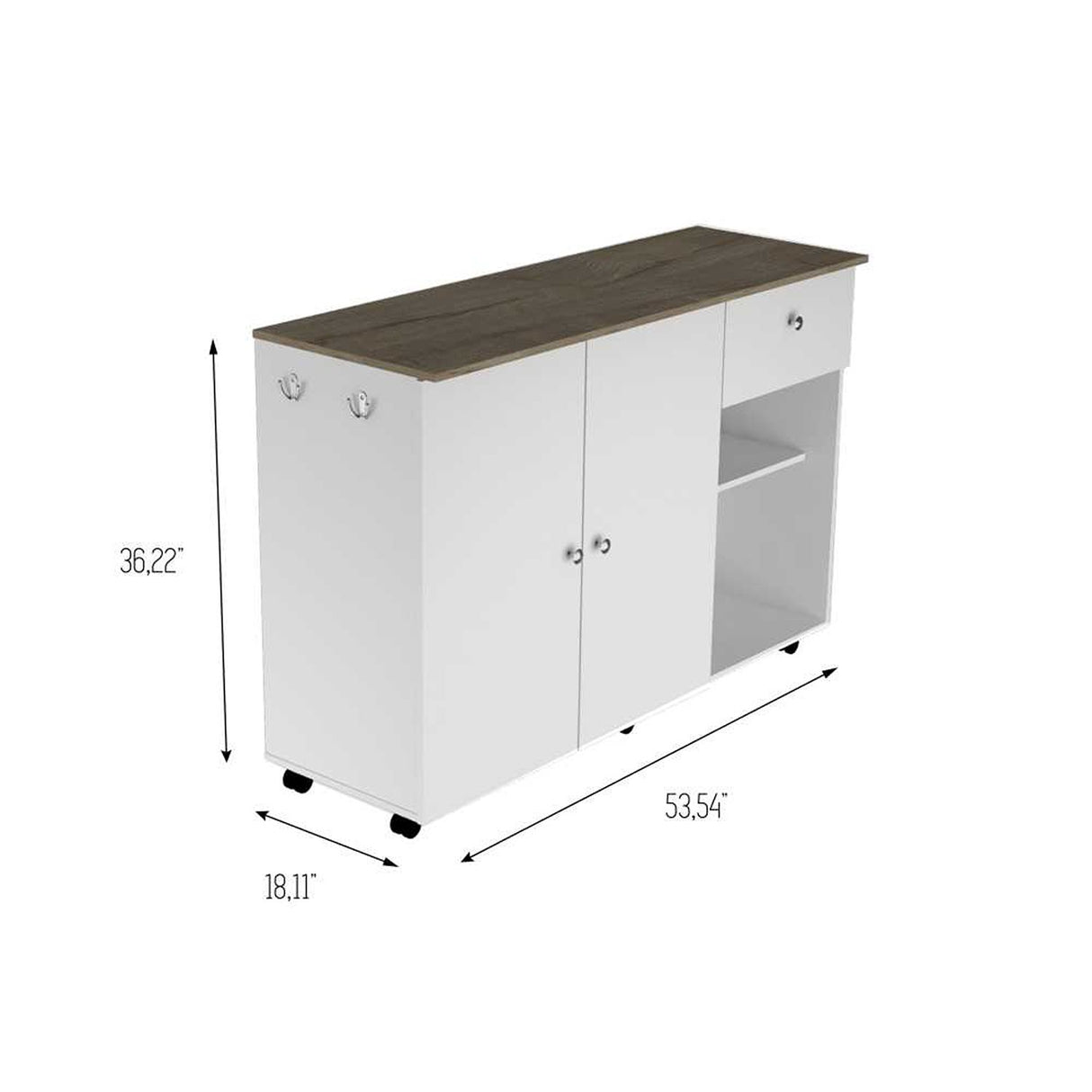 Mesa Auxiliar de Cocina Victoria Blanco y Duna 136x92cm con Tres Entrepaños y con Seis Comportamientos - Muebles Organizadores | Bylmo