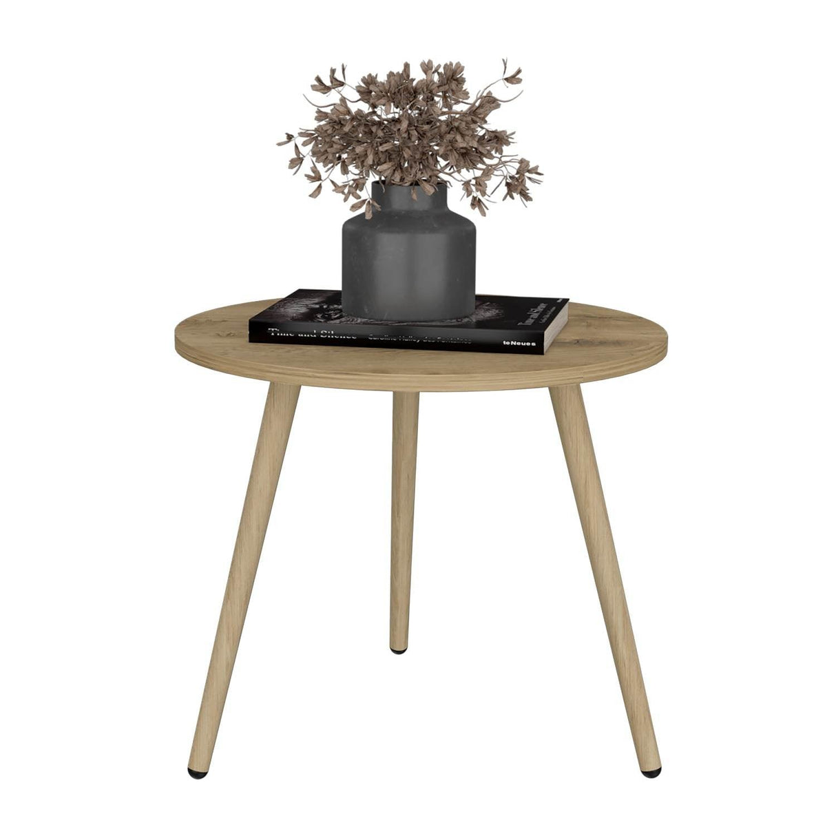 Mesa Auxiliar Narvik Macadamia 48 cm Redonda con Patas de Madera - Mesas Auxiliares | Bylmo