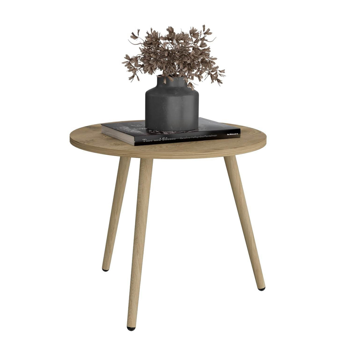 Mesa Auxiliar Narvik Macadamia 48 cm Redonda con Patas de Madera - Mesas Auxiliares | Bylmo