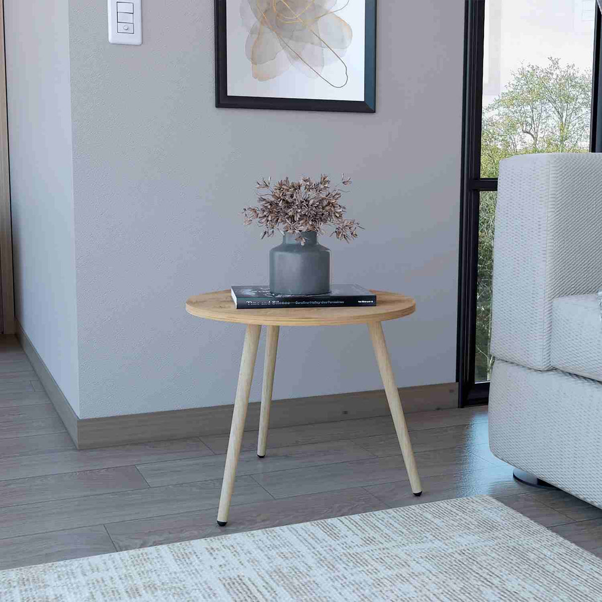 Mesa Auxiliar Narvik Macadamia 48 cm Redonda con Patas de Madera - Mesas Auxiliares | Bylmo