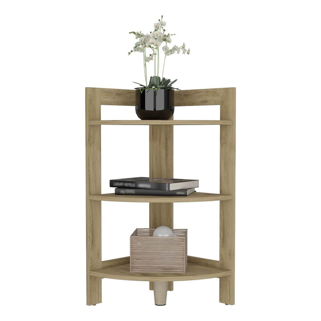 Mesa Auxiliar RIGA Macadamia 39 cm Rectangular Arqueado Esquinera con Tres Entrepaños - Mesas Auxiliares | Bylmo