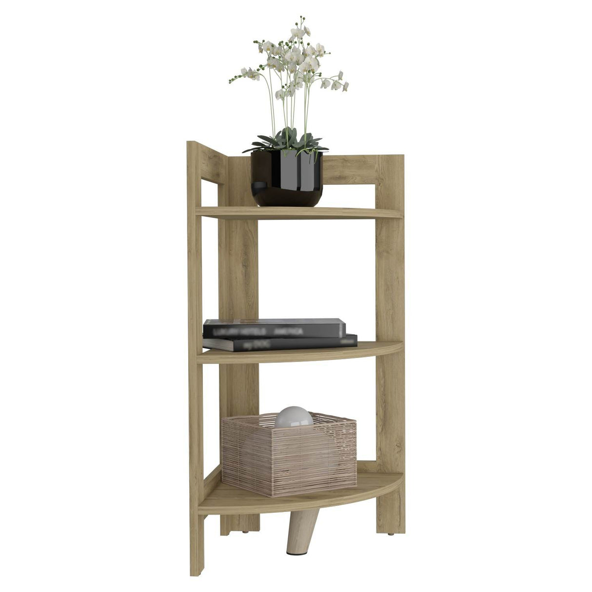 Mesa Auxiliar RIGA Macadamia 39 cm Rectangular Arqueado Esquinera con Tres Entrepaños - Mesas Auxiliares | Bylmo