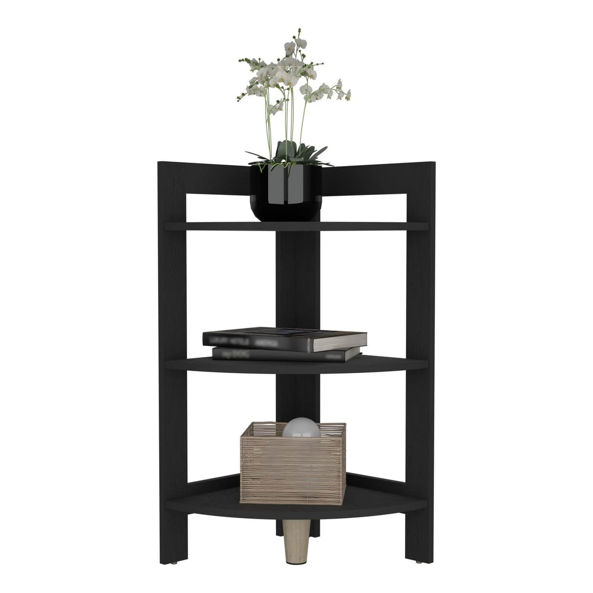 Mesa Auxiliar RIGA Wengue 39 cm Rectangular Arqueado Esquinera con Tres Entrepaños - Mesas Auxiliares | Bylmo