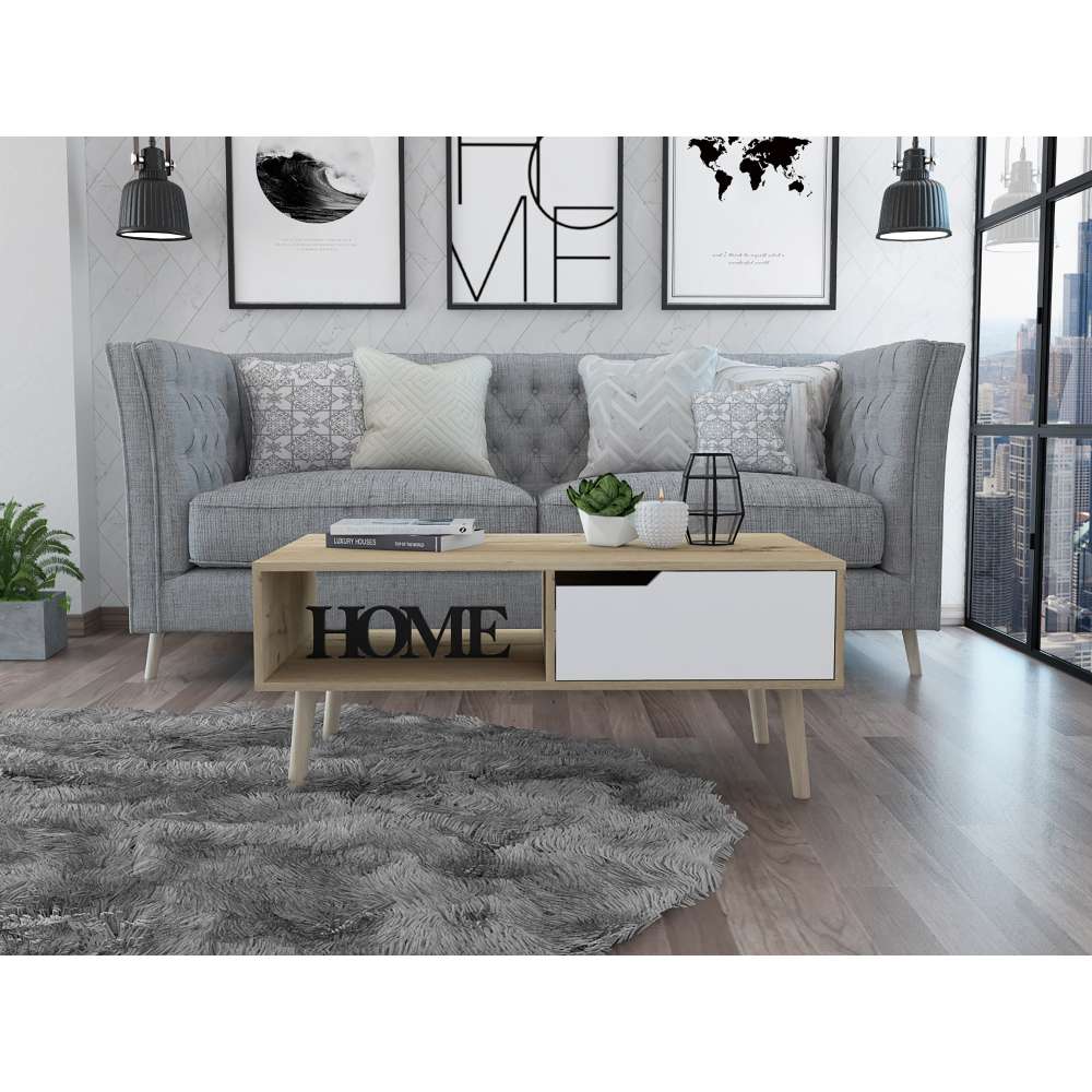 Mesa Oslo Duna y Blanco 100 cm con Un Cajón - Mesas | Bylmo