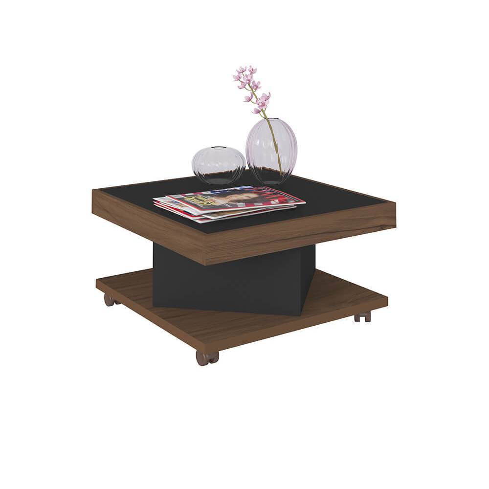 Mesa de Centro Almendra y Negro 63x33.5cm Cuadrado Con Ruedas - Mesas | Bylmo