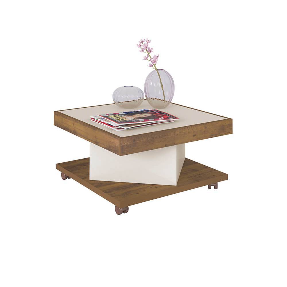 Mesa de Centro Pino y Blanco 63x33.5cm Cuadrado Con Ruedas - Mesas | Bylmo