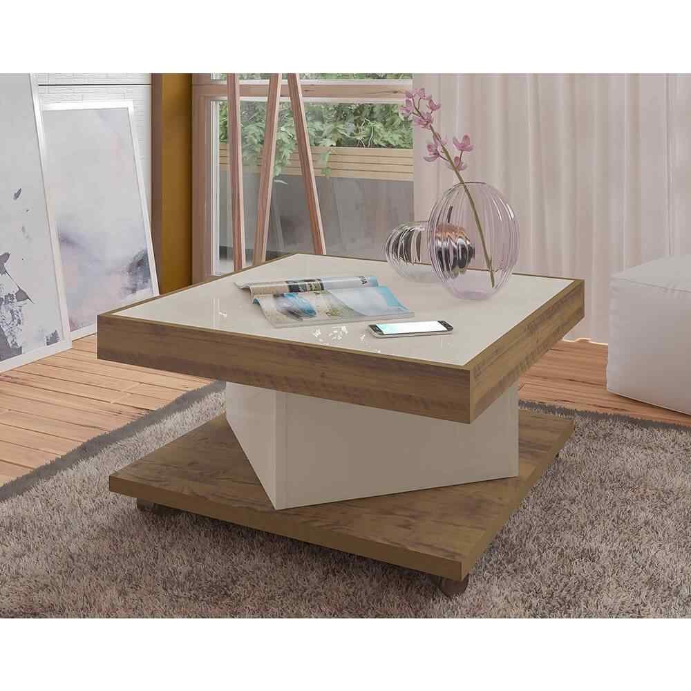Mesa de Centro Pino y Blanco 63x33.5cm Cuadrado Con Ruedas - Mesas | Bylmo