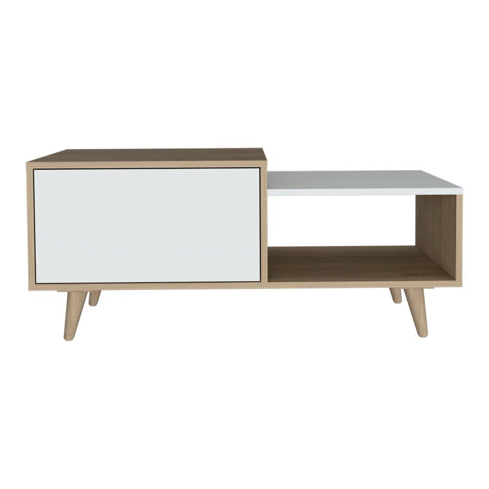 Mesa de Centro Bora Rovere y Blanco 100x43cm Rectangular Con Patas - Mesas | Bylmo