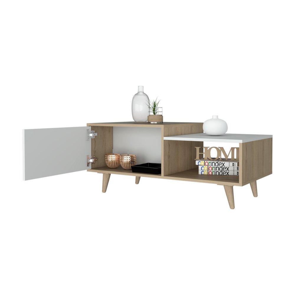 Mesa de Centro Bora Rovere y Blanco 100x43cm Rectangular Con Patas - Mesas | Bylmo