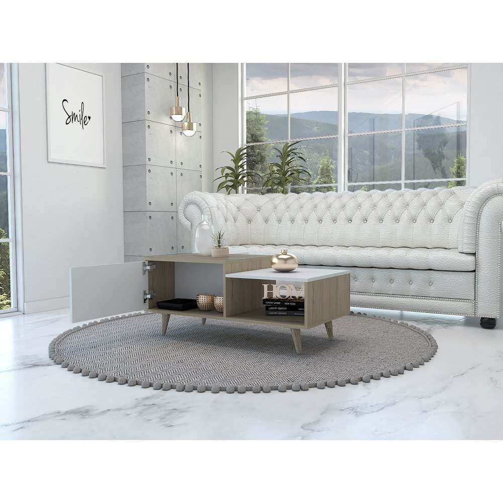 Mesa de Centro Bora Rovere y Blanco 100x43cm Rectangular Con Patas - Mesas | Bylmo