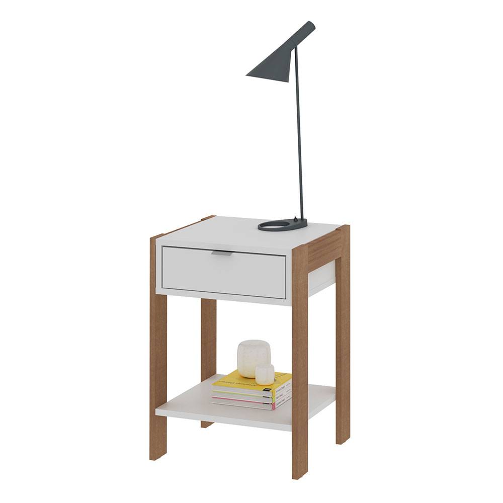 Mesa Alicante Blanco y Almendra 39 cm con Un Cajón - Mesas de Noche | Bylmo