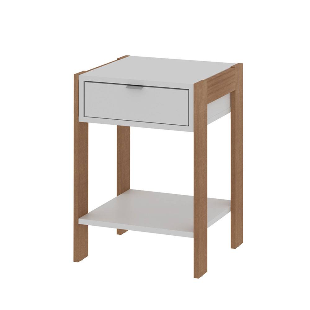 Mesa Alicante Blanco y Almendra 39 cm con Un Cajón - Mesas de Noche | Bylmo