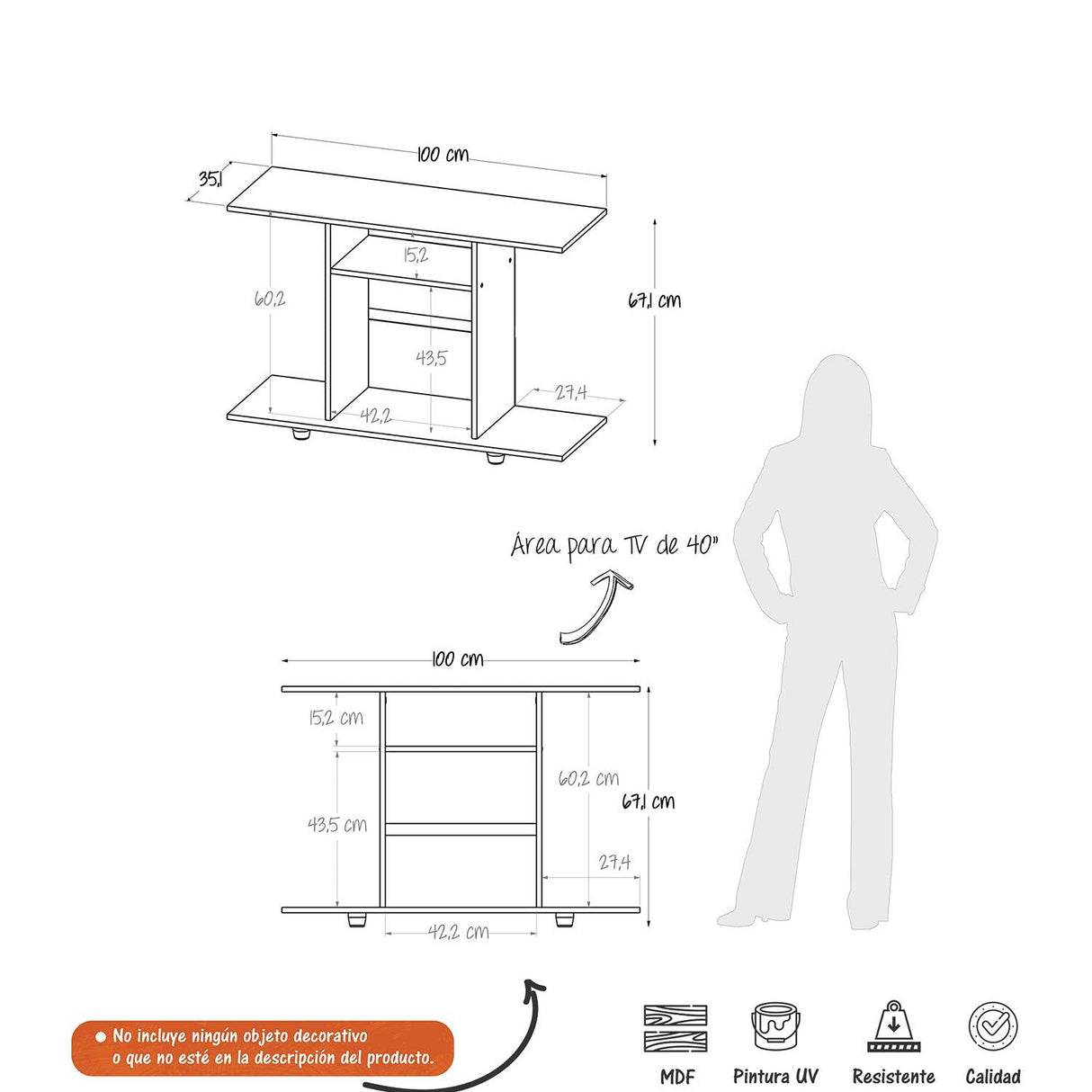 Mesa para TV Valencia Wengue 100x67.1cm Para TV Hasta 40 Pulgadas sin Cajones y con Patas - Muebles de TV | Bylmo