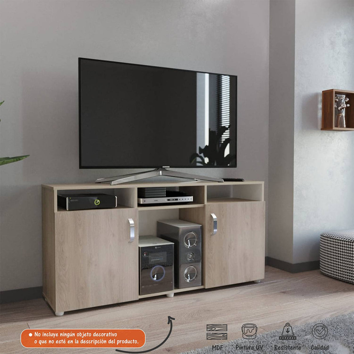 Mesa para TV Urban Ceniza 140x70cm Para TV Hasta 60 Pulgadas con Dos Cajones y con Patas - Muebles de TV | Bylmo