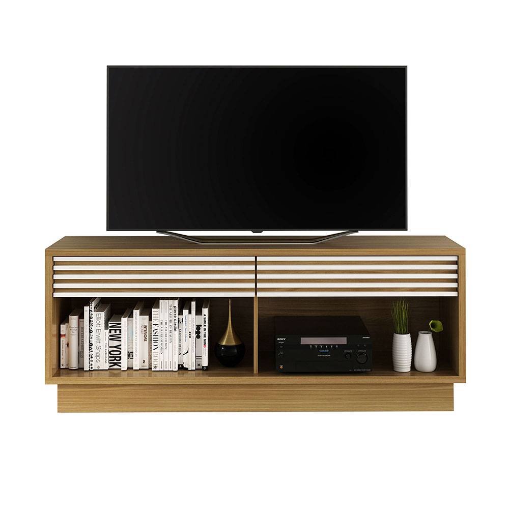 Rack de TV Ceuta Blanco Apagado y Blanco Natural 150x59.1cm Para TV Hasta 65 Pulgadas con Dos Cajones - Muebles para TV | Bylmo