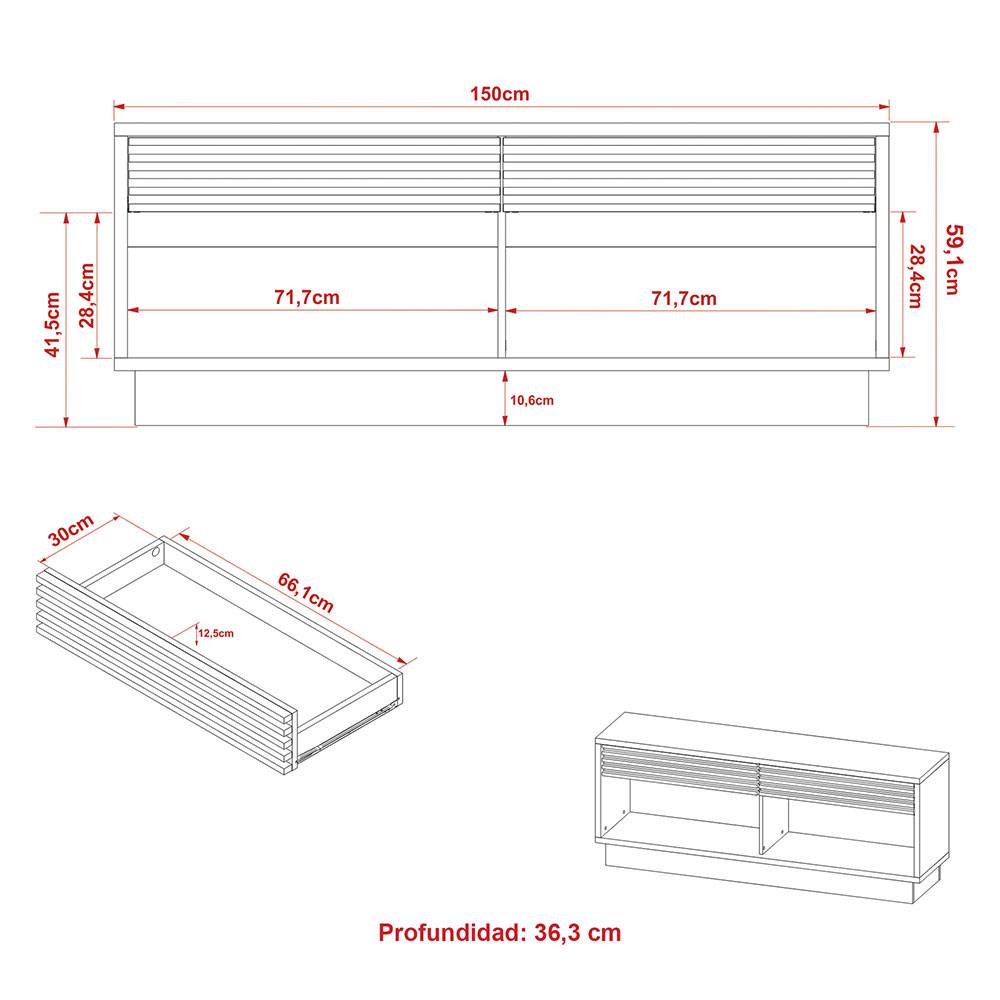 Rack de TV Ceuta Blanco Apagado y Blanco Natural 150x59.1cm Para TV Hasta 65 Pulgadas con Dos Cajones - Muebles para TV | Bylmo