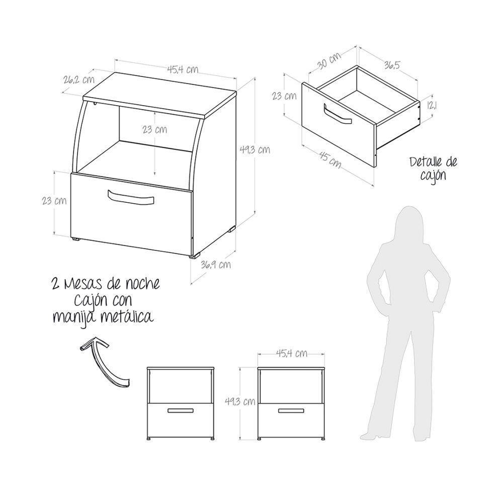 Mesa de Noche x 2 Campiña Blanco 45.4x49.3cm con Un Cajón y con Un Compartimiento - Mesas de Noche | Bylmo