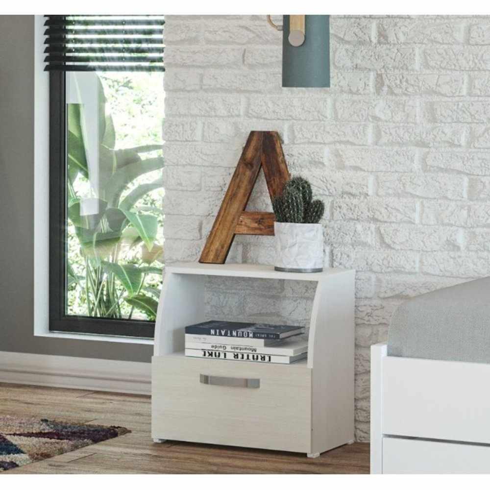 Mesa de Noche x 2 Campiña Blanco 45.4x49.3cm con Un Cajón y con Un Compartimiento - Mesas de Noche | Bylmo