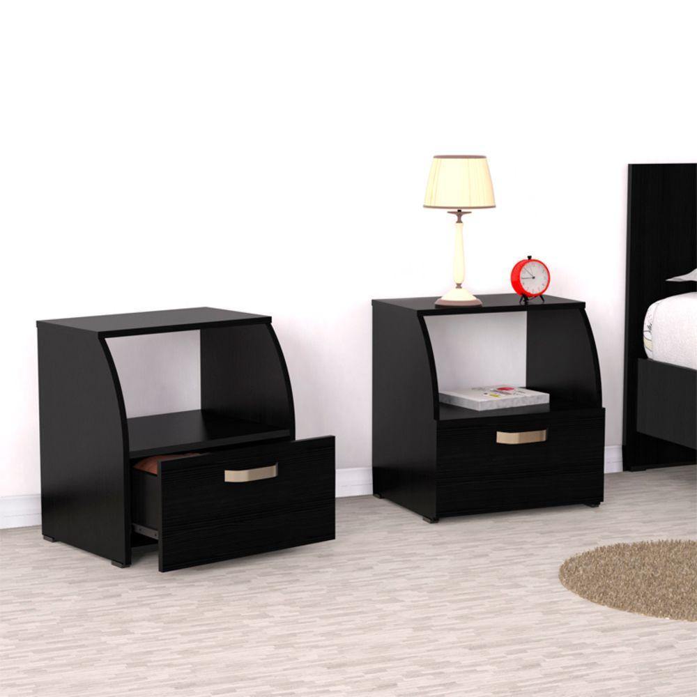 Mesa de Noche x 2 Campiña Wengue 45.4x49.3cm con Un Cajón y con Un Compartimiento - Mesas de Noche | Bylmo