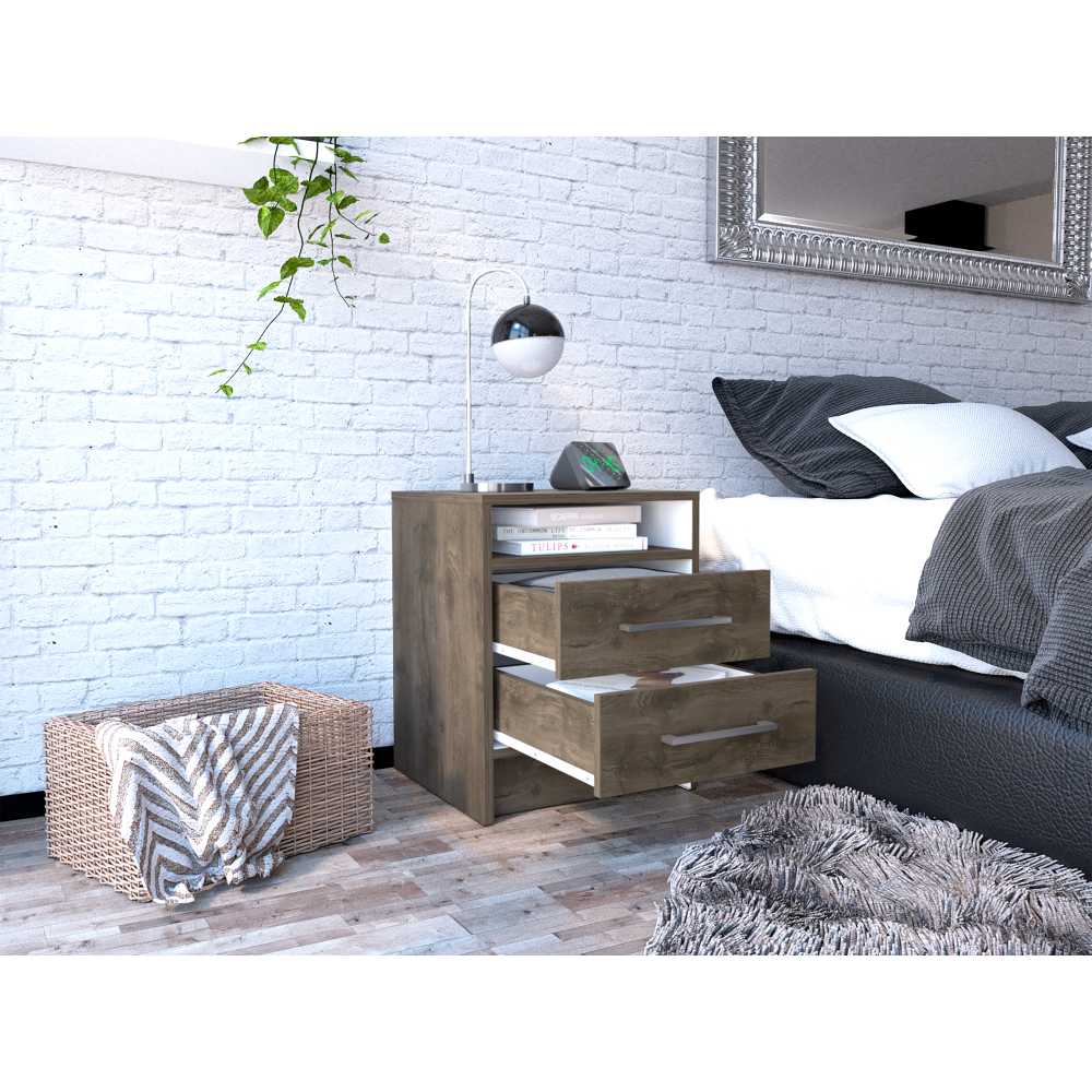 Mesa de Noche Eter Bellota 40x50.7cm con Dos Cajones y con Un Compartimiento - Mesas de Noche | Bylmo