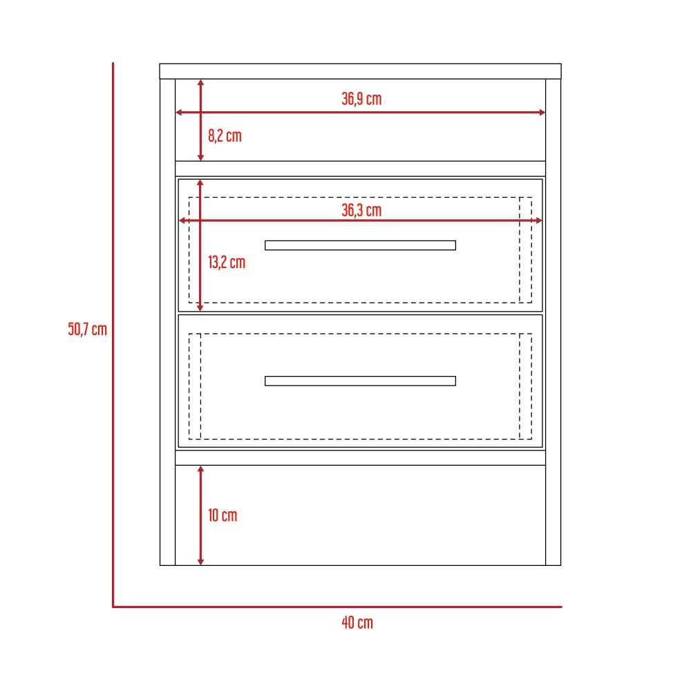 Mesa de Noche Eter Bellota 40x50.7cm con Dos Cajones y con Un Compartimiento - Mesas de Noche | Bylmo
