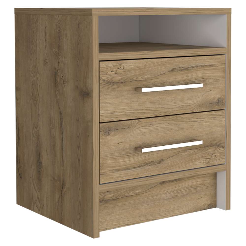 Mesa de Noche Eter Macadamia 40x50.7cm con Dos Cajones y con Un Compartimiento - Mesas de Noche | Bylmo