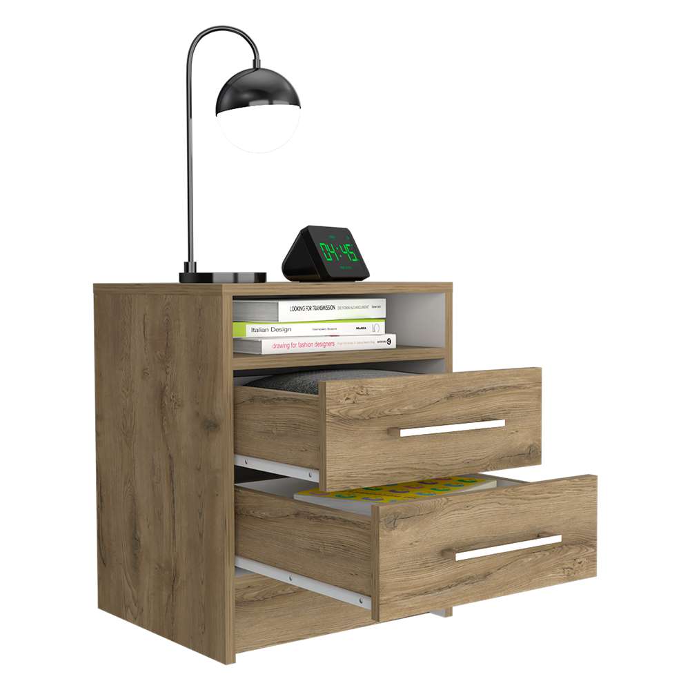 Mesa de Noche Eter Macadamia 40x50.7cm con Dos Cajones y con Un Compartimiento - Mesas de Noche | Bylmo