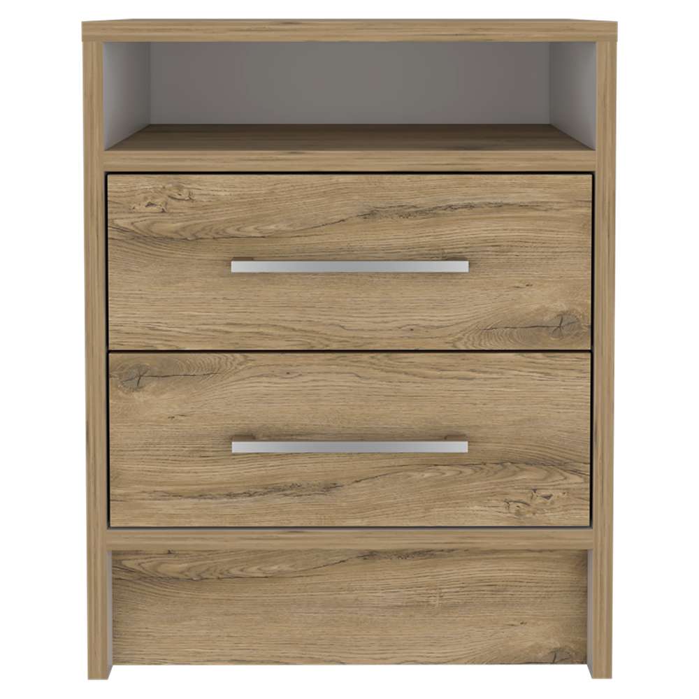 Mesa de Noche Eter Macadamia 40x50.7cm con Dos Cajones y con Un Compartimiento - Mesas de Noche | Bylmo