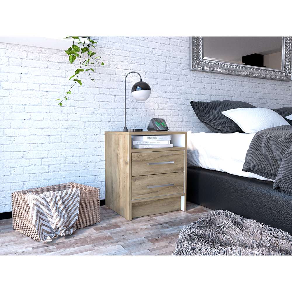 Mesa de Noche Eter Macadamia 40x50.7cm con Dos Cajones y con Un Compartimiento - Mesas de Noche | Bylmo