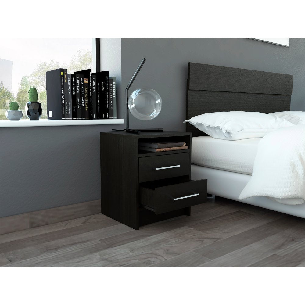 Mesa de Noche Eter Plus Wengue 40x50.7cm con Dos Cajones y con Un Compartimiento - Mesas de Noche | Bylmo